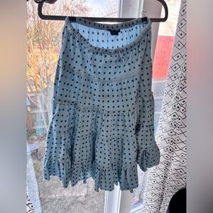 Mini Boden blue polka dot tiered corduroy skirt. Girls 9-10